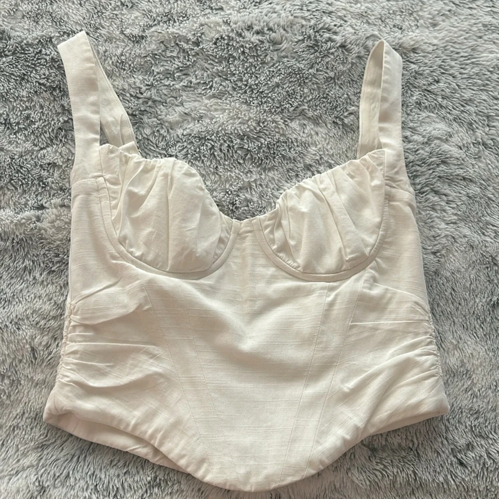 Mistress Rocks NWOT Cream Corset Top with Gathered Bust - Picture 2 of 4